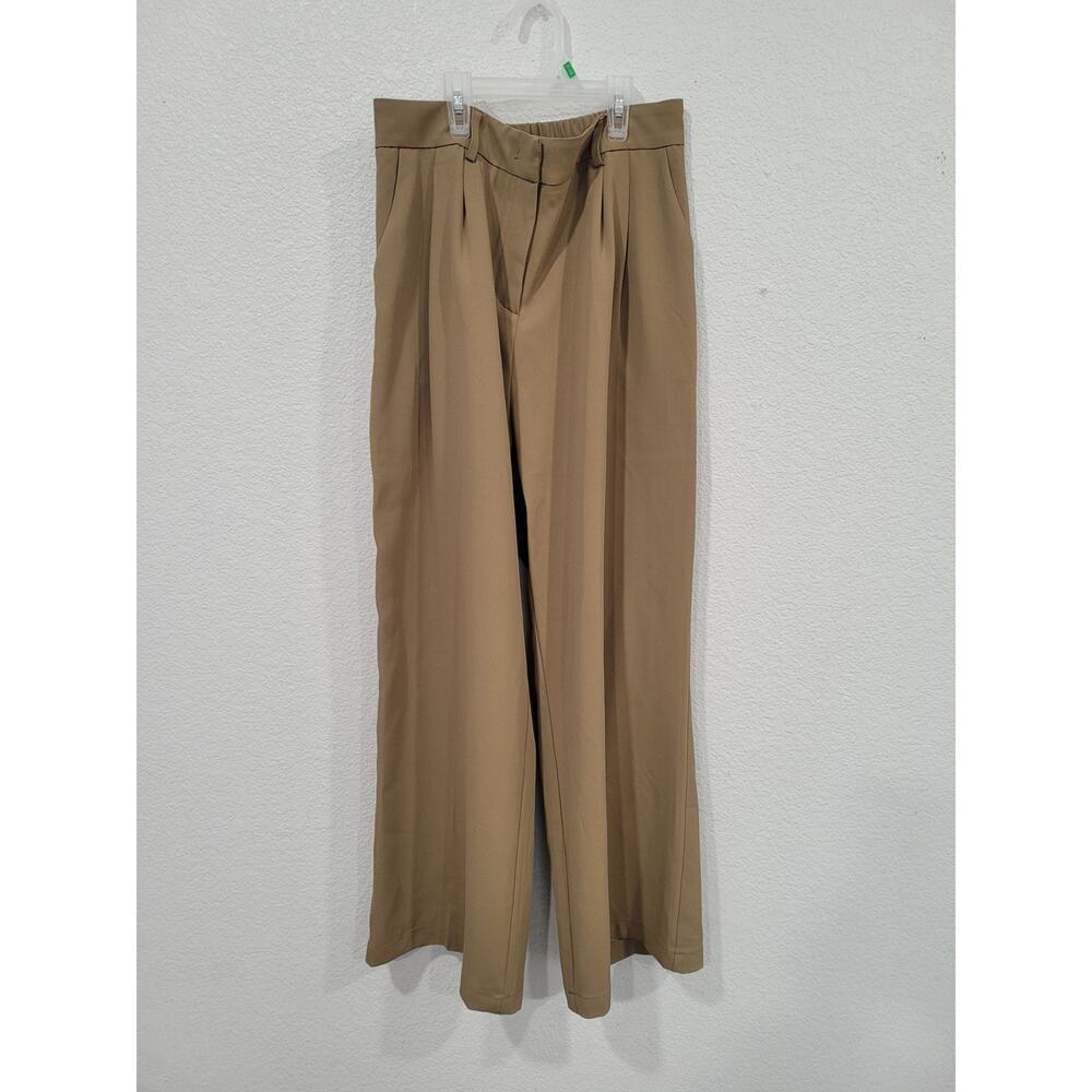Women's Solid Wide Leg Khaki Pants Loose Long Trousers size Large #5